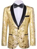 Barry.Wang Mens Sport Coat Casual Blazer Gold 1 Button Suit Jacket Lightweight Shawl Lapel Tuxedo Wedding Dinner Christmas
