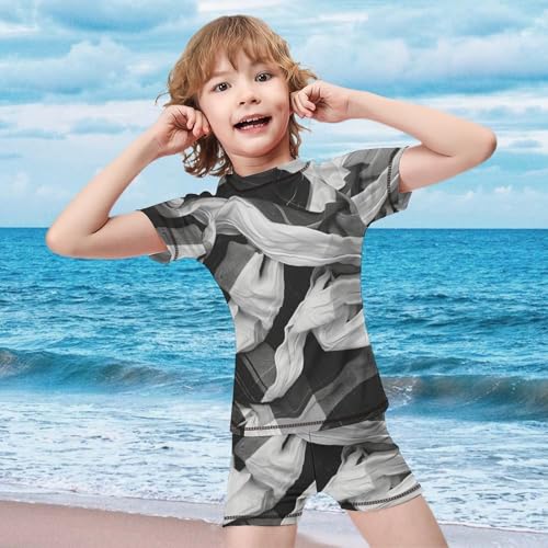 Plaid Black and WhiteChildren's Casual Swimsuit Set - Simple and Versatile7-9Y（120cm）3
