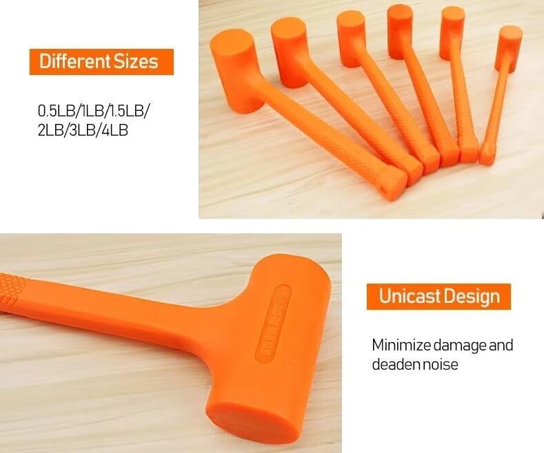 1 maillet de 0,2 à 1,8 kg en caoutchouc souple orange pour marteau Unicast en caoutchouc inélastique de montage marteau outils à main