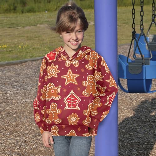 Kids Hoodies Sweaters Christmas Gingerbread Hooded Sweatshirts with Big Pockets for Boys Girls B04000114