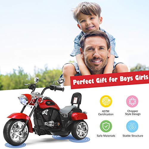 Costzon Kids Motorcycle, 6V Battery Powered Ride on Chopper Motorcycle w/Horn, Headlight, 3-Wheel Stable Ride on Toys, Electric Toddler Motorcycle for Kids Boys Girls Gift (Red) - Image 4