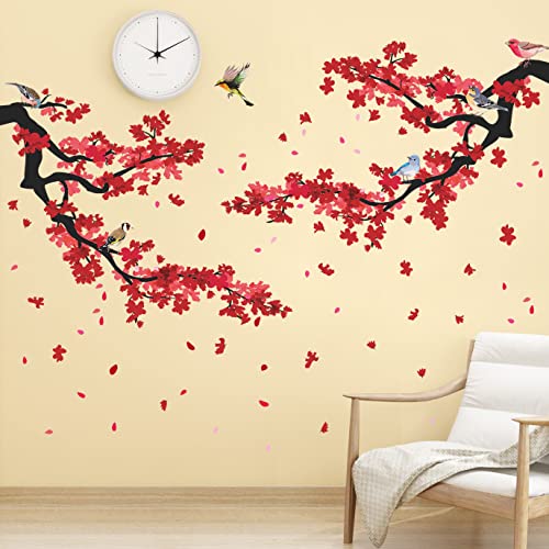 Vinilos decorativos flores rojas y ramas 3D para pared miniatura 1
