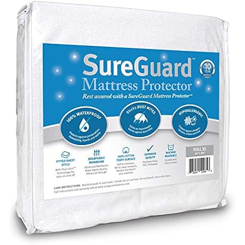 SureGuard Full Extra Long (XL) Mattress Protector - 100% Waterproof, Hypoallergenic - Premium Fitted Cotton Terry Cover Cover
