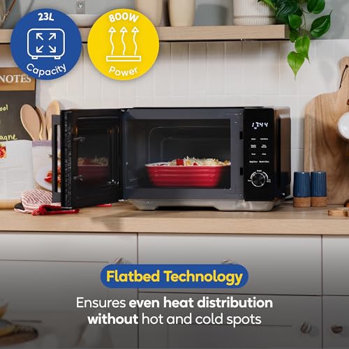 Russell Hobbs Digitale Flachbett-Mikrowelle mit 800 W Leistung, 8 Auto-Cook-Menüs, Auftaufunktion und Kindersicherung in Schwarz, RHFM2365B – Ansicht 4