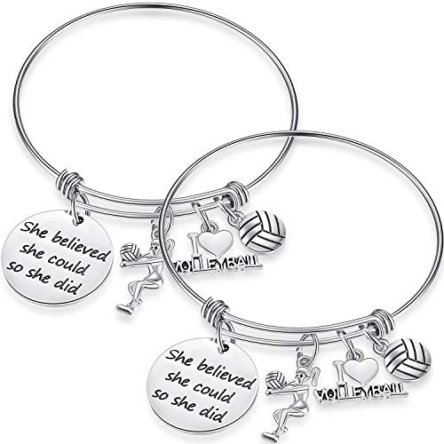 SATINIOR 2 Pieces Volleyball Softball Charm Bangle Bracelet Jewelry Gift for Ball Players (Volleyball)