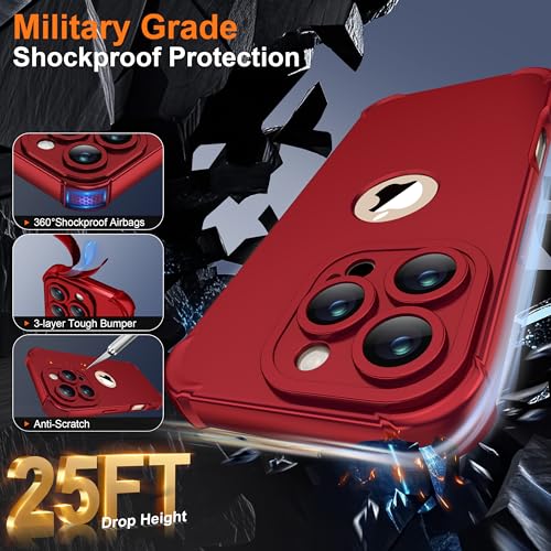 Image of ORETECH for iPhone 16 Pro Max Case with 2 x Screen Protector,Red | 3-in-1 Full Body Shockproof Design Smooth Texture,15FT Military Grade, Camera Lens Shield, with Armor Front Frame Protection