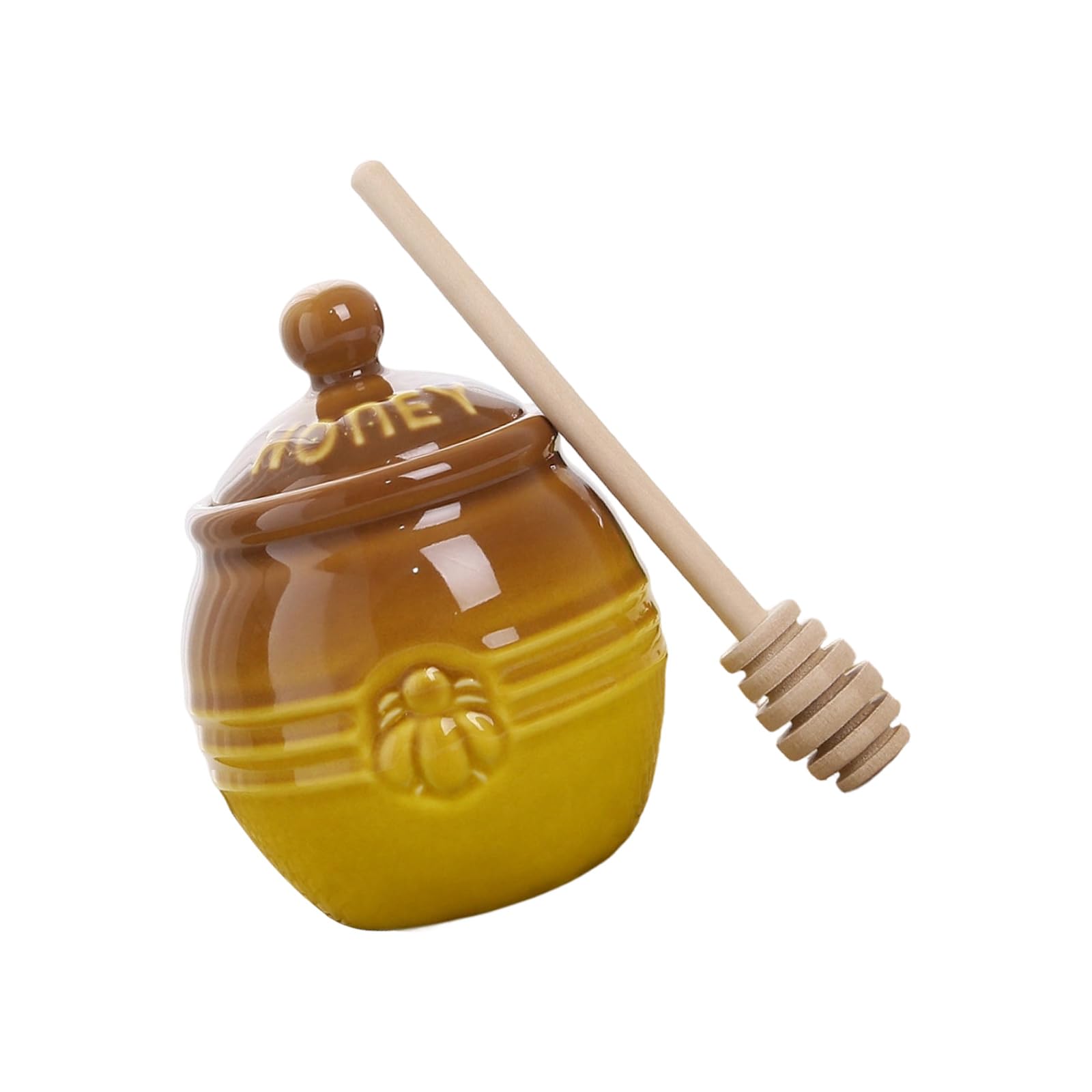 ZEPFJHE Ceramic Honeys Storage Jar with Wooden Dipper for Kitchen Countertop Decoration and Practical Use Traditional Earthenware Dear Jar