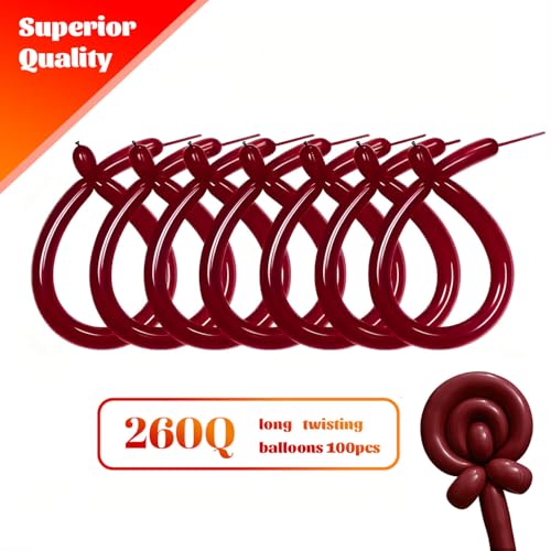 Image of 260 Burgundy Long Balloons for Balloon Garland Thickening Skinny Latex Twisting Animals Modeling Christmas Birthday Wedding Party Festival Decorations 100pcs