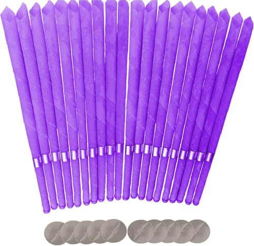 Juego de 20 velas para los oídos, con cera de abeja orgánica natural (bandeja de protección contra goteo de 10 piezas), kit de velas para el cuidado de la salud de orejas bloqueadas (morado)