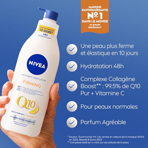 NIVEA Lait Corps Fermeté Q10 48H (1x 250ml) — Lait hydratant enrichi en Co-Enzyme Q10 & Vitamine C — Crème Hydratante raffermissante pour le corps pour peaux normales – Image 3