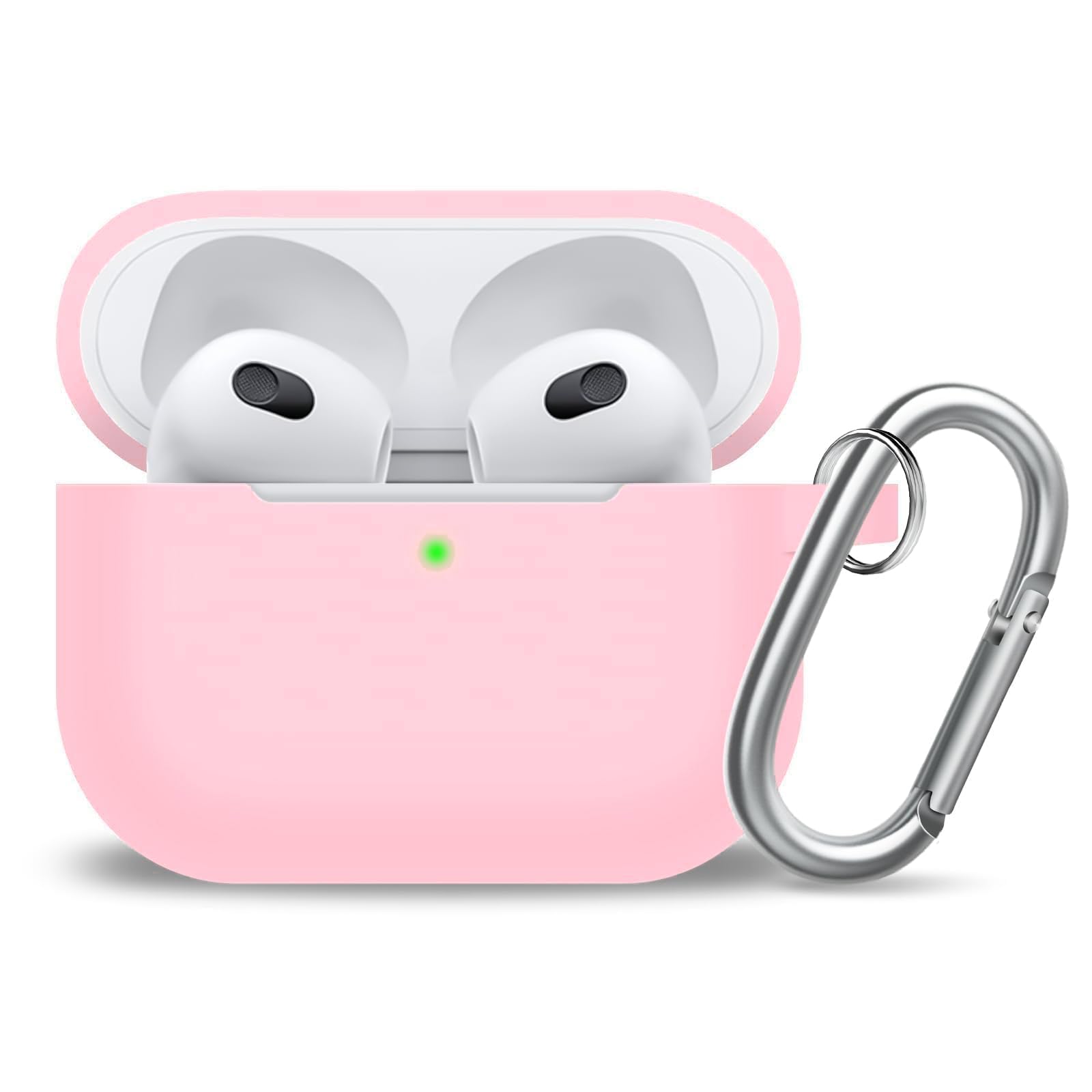 MOLOPPO for AirPods 3 Case Cover, Silicone Protective Accessories Skin with Keychain and Cleaner Kit Compatible with AirPod 3rd Generation 2021 for Women Men,Front LED Visible-Light Pink