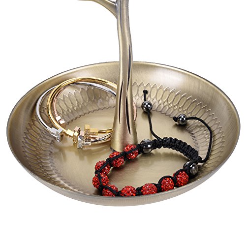 Chezmax Jewelry Display Necklace Earring Organizer Holder Metal Birds Tree Stand With Tray Antique Bracelet Rings Rack Tower Decoration For Women Girl Gold 11.8 Inch #TOP4
