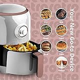 Aria Air Fryers 2Qt Retro Style Ceramic Build, Compact Size Airfryer, Easy Clean & Dishwasher Safe, Ceramic Nonstick Teflon Free Small Convection, White/Rose Gold Trim & Basket Handle