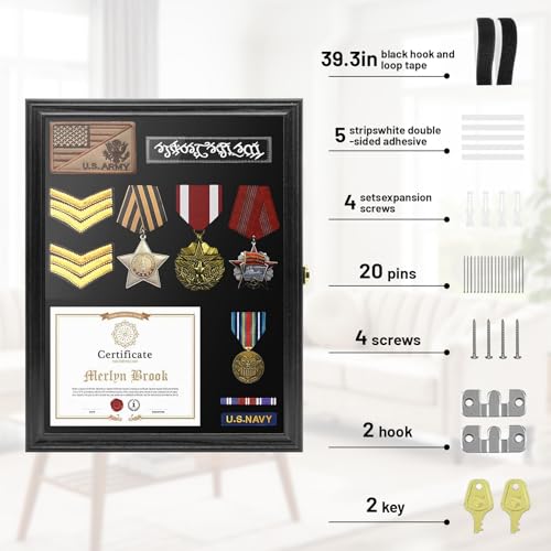 Image of PiaoHao19x14 Pin Display Case Pin Collection Display Case with 98% UV Protection Acrylic Door for Military Medals, Jewelry Pins, Pin Gift, Insignia Ribbons, Beach Tags, Pin Collectibles