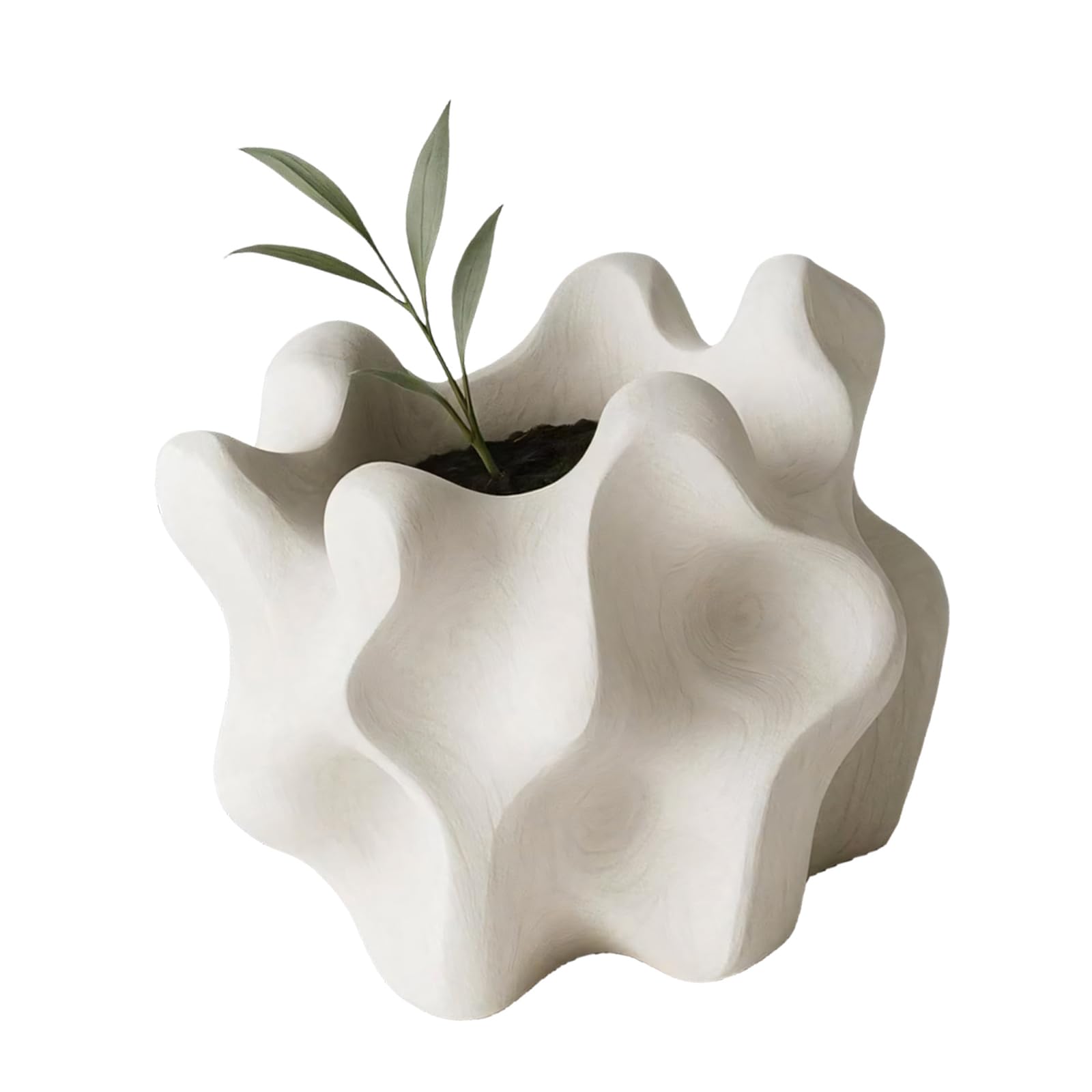 Xjdzineq White 3D Printed Flower Pots Unique Textured Planter With Nonslip Base For Indoor Plant And Stylish Interior Decors Flower Pots