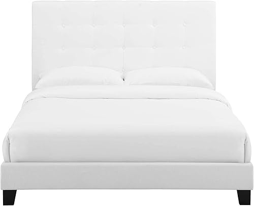 Miniatura 5 de Modway Melanie - Cama tapizada de tela capitonada tamaño Queen color blanco