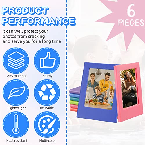 Konohan 6 Packs Magnetic Photo Picture Frame Refrigerator Magnets Holds 3.5 X 2.6 Inch Colorful Mini Table Picture Frames Fridge Magnetic Photo Frames Compatible With Fujifilm Instax Small Polaroid #TOP2