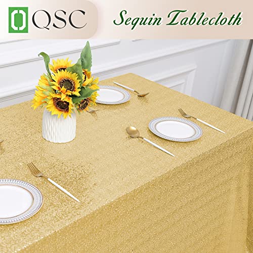 Oqsq Gold Sequin Tablecloth 50X80 Inch, Glitter Drape Table Cloth, Sparkle Sequence Table Overlays For Thanksgiving Day Wedding Birthday Party Baby Bridal Shower #TOP1