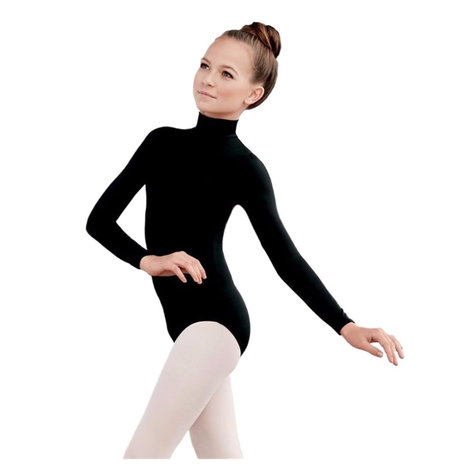 Schwarzer Trikotanzug für Mädchen Schwarze Langarm-Balletttrikots for Mädchen, Gymnastik, Spandex, Rollkragen, Tanztrikot, Bodysuits, Team Basics