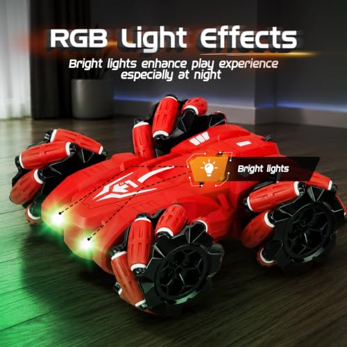 Image of Amazon Brand - Jam & Honey Remote Control Drift Stunt Car Toy | 4x4 RC Car for Kids & Adult | High Speed Racing Car | Omni-Directional Wheels | 360 Rotation | RGB Lights Music | Red