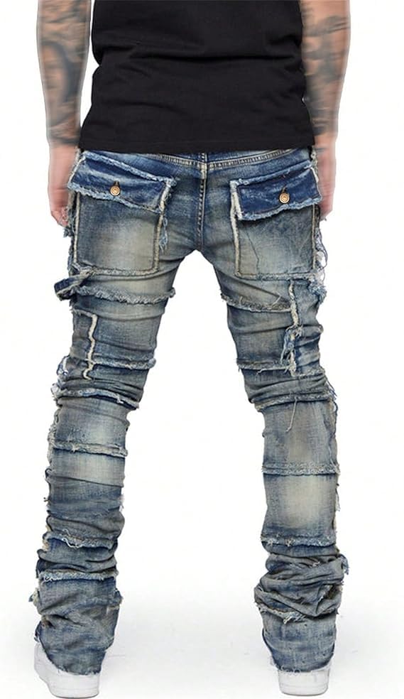 Men's Slim Fit Stretch Ripped Jeans Straight Leg Skinny Biker Jeans Fashion Vintage Distressed Hip Hop Denim Pants2