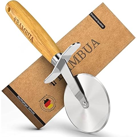 BAMBUA Pizzaschneider - Pizzaroller mit edlem Bambusgriff - Hergestellt aus Moso-Bambus Cover