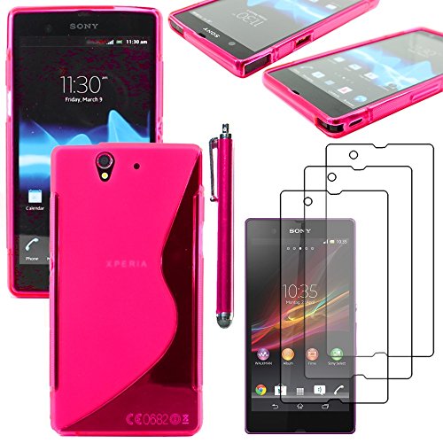 ebestStar - Coque Compatible avec Sony Xperia Z C6602, L36H Etui Housse Silicone Gel TPU Souple Motif S-Line + Stylet + 3 Films d'écran, Rose [Appareil: 139 x...