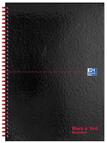 Oxford Black n' Red - Cuaderno de espiral doble (con rayas, 140 páginas, A4, papel reciclado, tapa dura, 90 g/m²), color negro y rojo