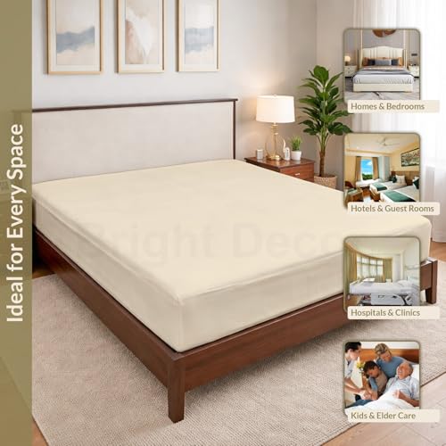 Image of 100% Waterproof Mattress Protector Double Size Bed 48x72 Inch, Non Woven Fabric Fitted Mattress Cover with Elastic, Waterproof Bed Protector, Hypoallergenic, 10 Inch Deep Pocket - Ivory
