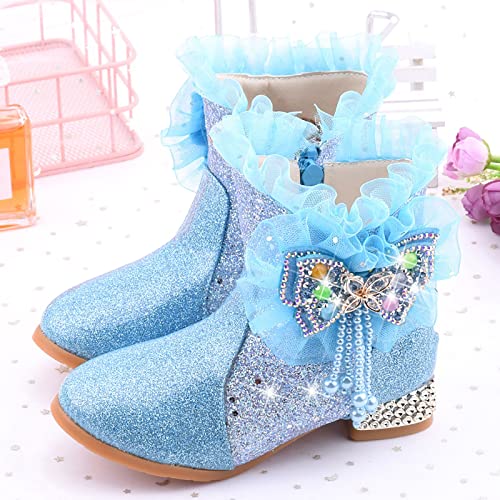 Girls Dress Cowgirl Boots Side Zipper Mid Calf Boots Princess Glitter Boots Kids Party Low Heel Mesh Top Cowboy Boots4