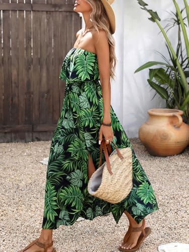 Image of Women's Ruffle Floral Maxi Summer Casual Dress Off Shoulder Wedding Guest Slit Hem Beach Prom Dresses