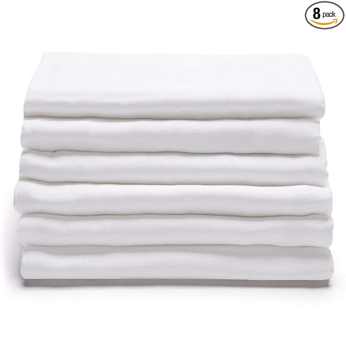 Ans Nappy Cloth Set of White Soft Pure Cotton and Highly Absorbent (70x70 cms) (8 Piece)