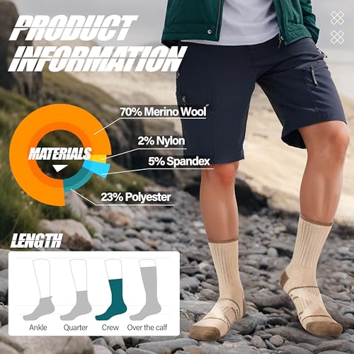 Image of ANTSANG 5 Pairs Merino Wool Hiking Socks for Men & Women Thermal Winter Warm Moisture Wicking Cushion Boot Socks