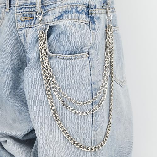 3-Layer Trousers Chain, Wallet Pocket Chains for Jeans Chain,Chain Belt,Silver Beltare Suitable as Hip-Hop Punk Goth Accessories,Suitable for Both Men and Women4