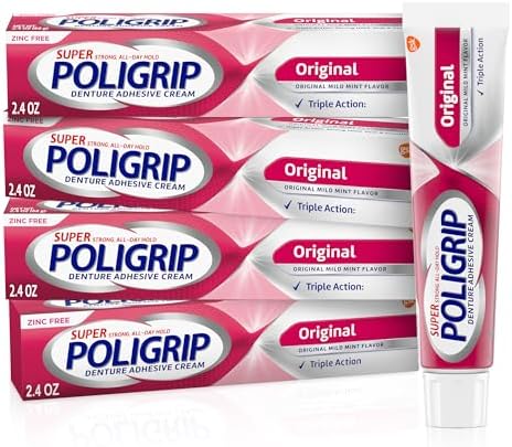 Super Poligrip Original Denture Adhesive Cream, 2.4 oz (4 Pack)