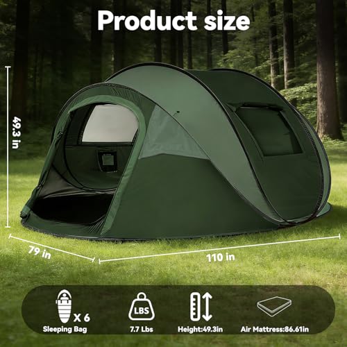 Camping Instant Tent,4-6 Person Pop Up Tent, Water Resistant Dome Tent, Easy Setup for Camping Hiking and Outdoor, Portable Camping Tent with Carry Bag image 6