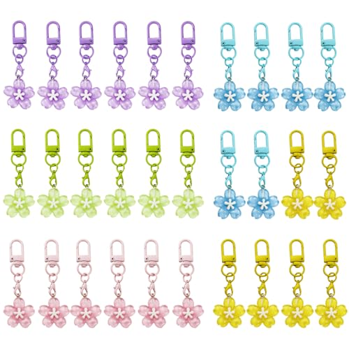 Tinsparkwin Tiny Resin Sakura Keychains Translucent Jelly Color Flower Charms Floral Keychain for Key Purse Backpack Handbags Pendant Decor (Sakura,30 Packs)