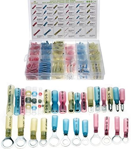URLWALL 500PCS Heat Shrink Connecters Kit, Butt Bullet Spade Ring Connector Crimp Terminals and Solder Seal Wire Connectors Waterproof Insulated Set, Electrical Wire Connectors Assortment