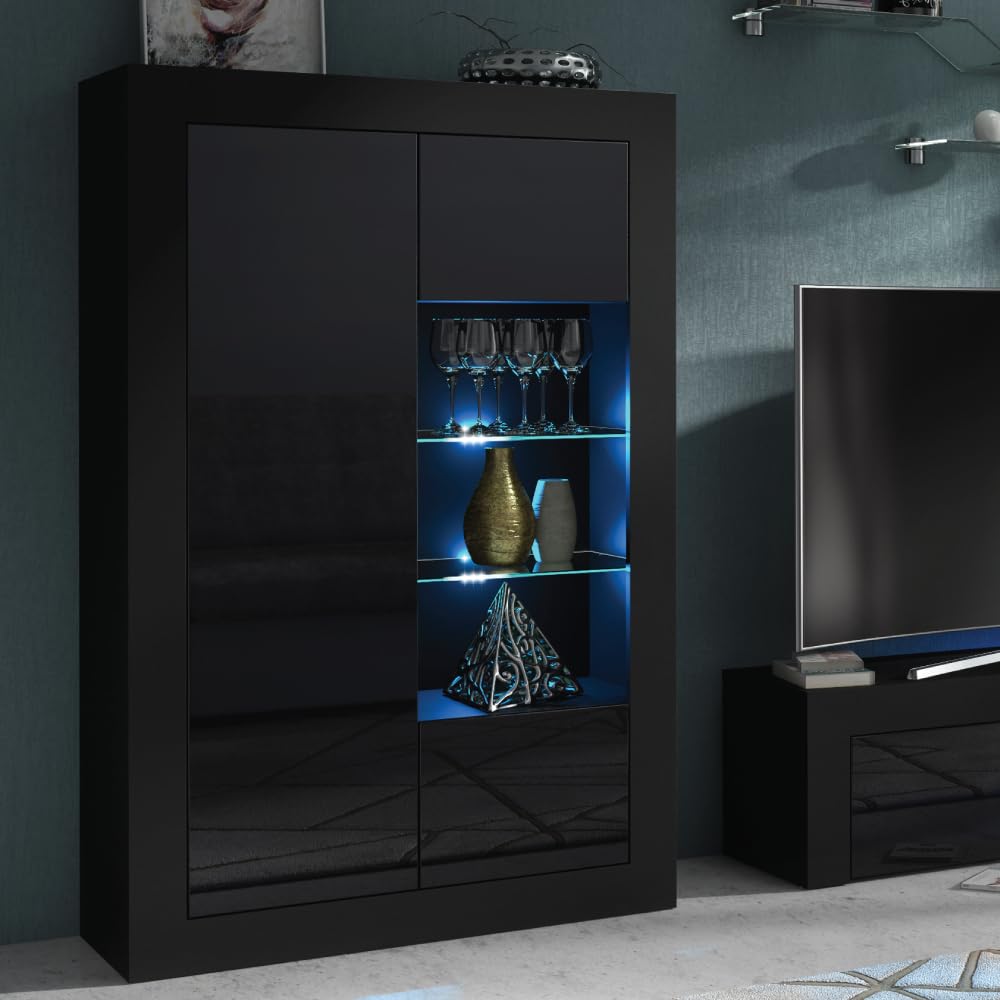 Creative Furniture Sideboard 140cm Black Display Cabinet Modern Stand Gloss Doors Free LED