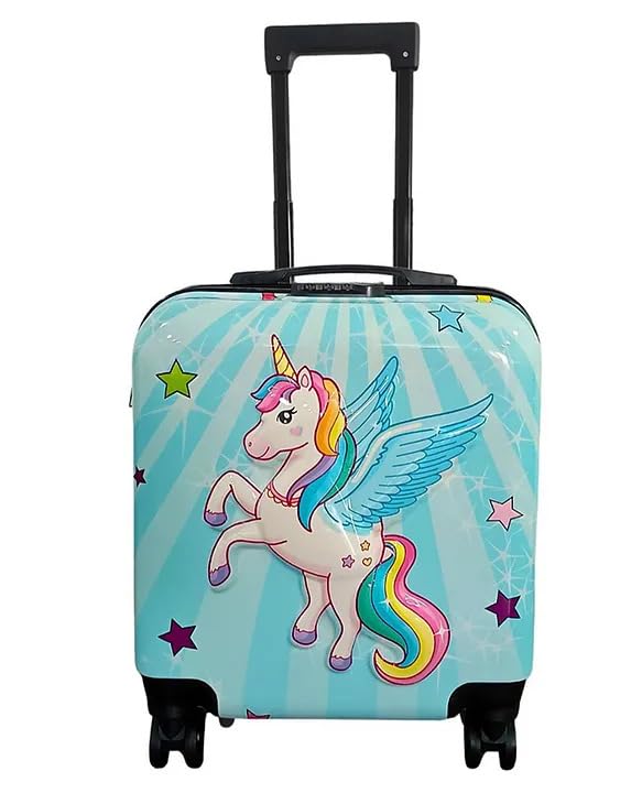 Image of Kids Carry On Luggage with Wheels, 18-inch Hard Shell Suitcase for Boys & Girls, Lightweight Toddler Rolling Travel Bag with Retractable Handle, Durable Hardside Spinner Suitcase, blue Unicorn