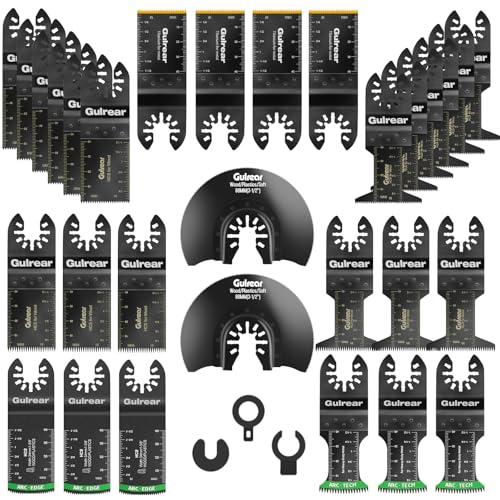 33PCS Oscillating Multi Tool Blade Kit, Professional Titanium Plated and Curved Edge Saw Blades with Quick Change Adapter, Professional Precision Cutting Blades for Wood/Metal, Plastic, DIY Projects