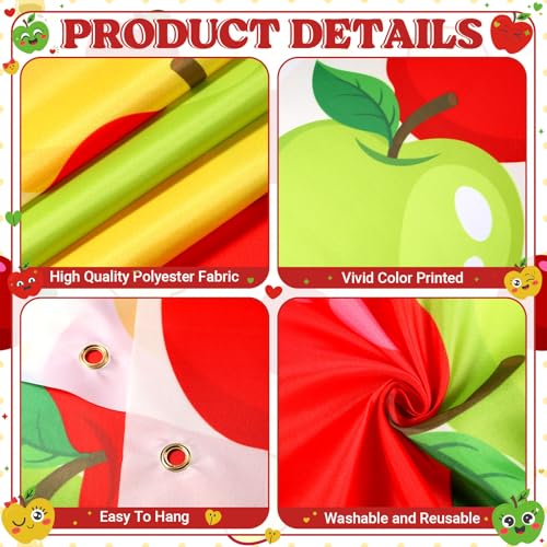 Image of Funrous 3 Pcs Back to School Welcome Door Banners New School Year Door Decorations Apple Theme Welcome Porch Sign Hanging Porch Photo Props for Wall Outdoor Indoor Classroom Party Supplies