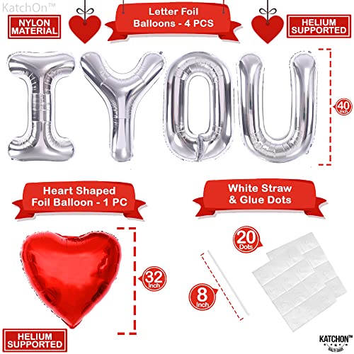 Image of KatchOn, Huge Silver I Love You Balloons - 40 Inch | Foil Love Balloon, Heart Balloons for Him | Valentines Day Decorations | Romantic Decorations Special Night | Valentines Day Balloons