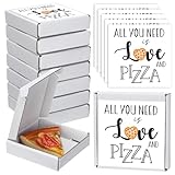 MotiMind 100 Pack Mini Pizza Box 3.5 x 3.5 x 0.8 Inch White Small Pizza Boxes with Stickers for Weddings Cookies Cake Party Favors Family Dinner Birthdays Valentines Day