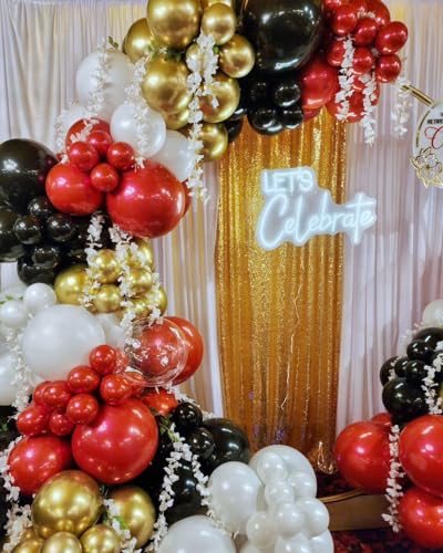 Image of Red and Black Gold Balloons Arch Kit, 140Pcs Different Sizes inch Red Black Gold Balloon and Confetti Party Balloon Garland Kit for Birthday, Wedding, Graduation, Anniversary, Prom Decorations