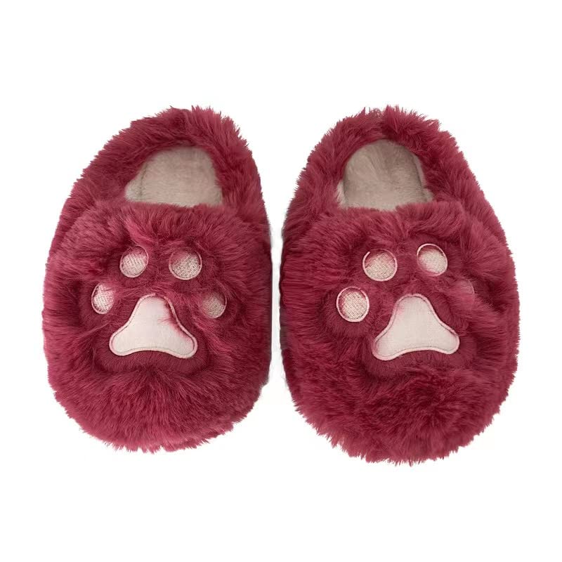 Kawaii Cat Paw Cozy Furry House Slippers for Women Soft Plush Lined Winter Warm Bedroom Shoes Non-Slip Comfy Fuzzy Cute Slippers