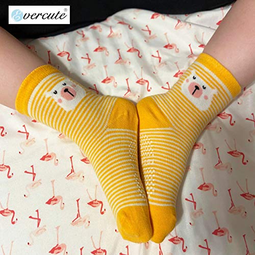 Image of Evercute Non Slip Kids Socks With Grips 12 Pack Toddler Boys Girls Anti Skid Crew Socks 1-9 Years