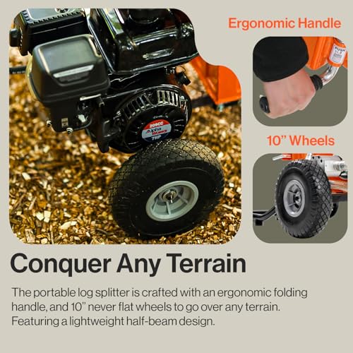 SuperHandy Log Splitter with Durable Steel Wedge, Portable Design for Firewood and Forestry Harvesting (25 Ton Gas Powered)