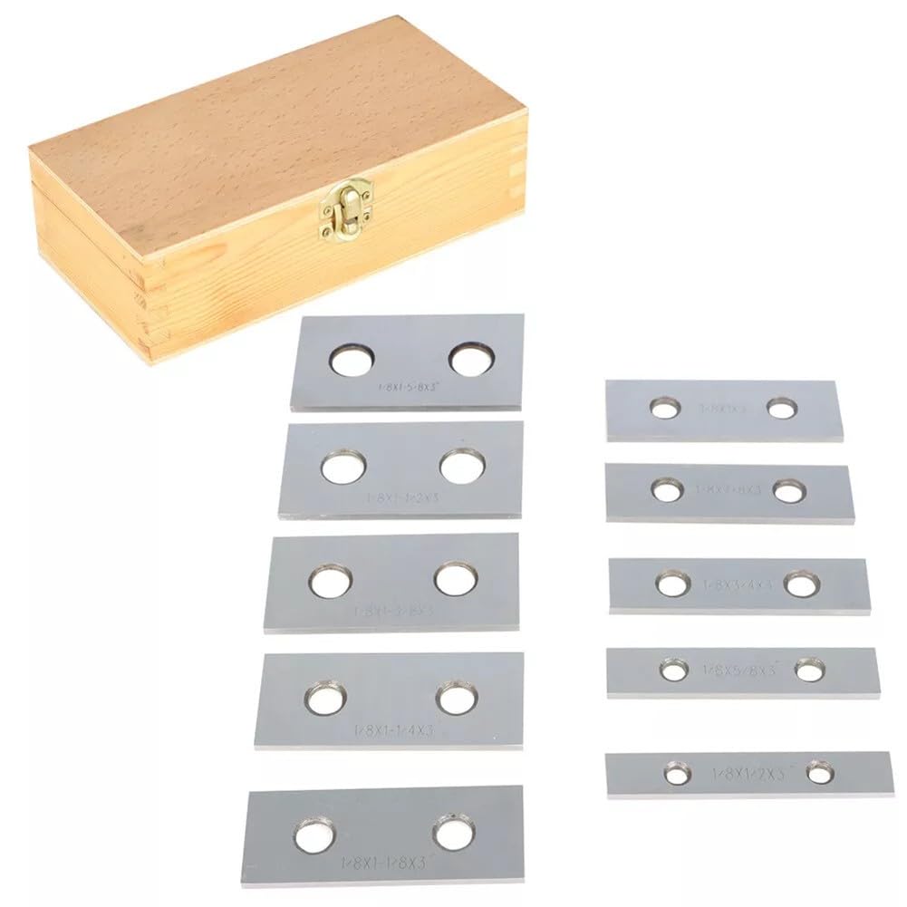 Juego de 10 pares de bloques paralelos de acero endurecido de 1/8 x 3 pulgadas, espaciadores de tornillo de banco con caja de madera para fresado y metalurgia