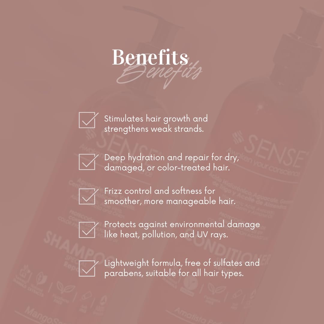 SENSE AWAKEN YOUR CONSCIENCE Repair Hair Care System: Shampoo & Conditioner - For Hydration, Strength & Protection - Salt-Free, Paraben-Free Formula (Kit Shampoo & Conditioner)